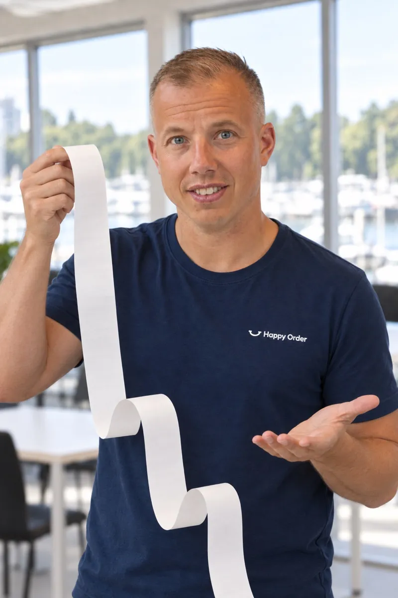Björn med ett långt kvitto